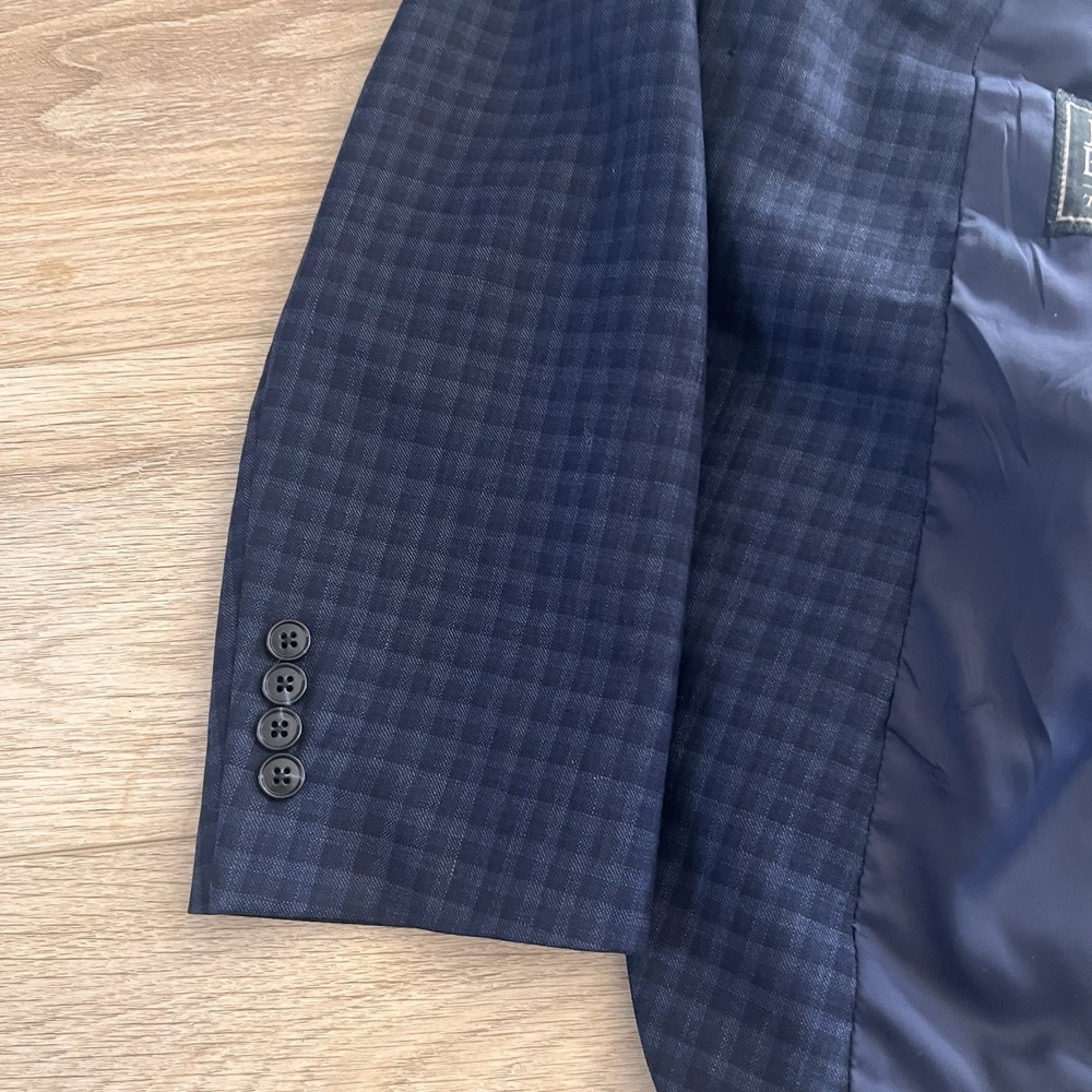 Jos A Bank Traveler Traditional Fit Blazer Suit Coat 46 Blue Plaid Check Stretch - Picture 4 of 12